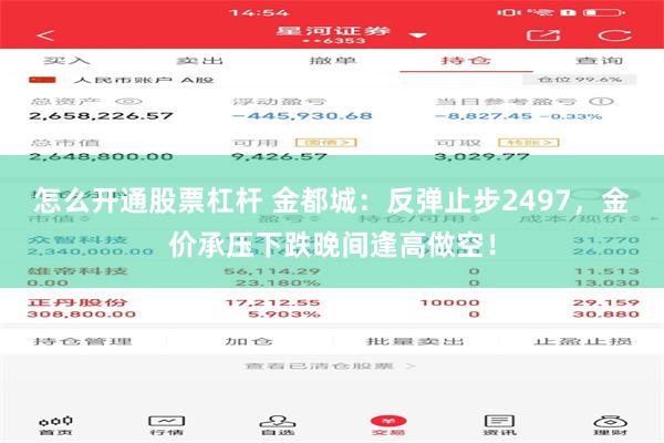 怎么开通股票杠杆 金都城：反弹止步2497，金价承压下跌晚间逢高做空！
